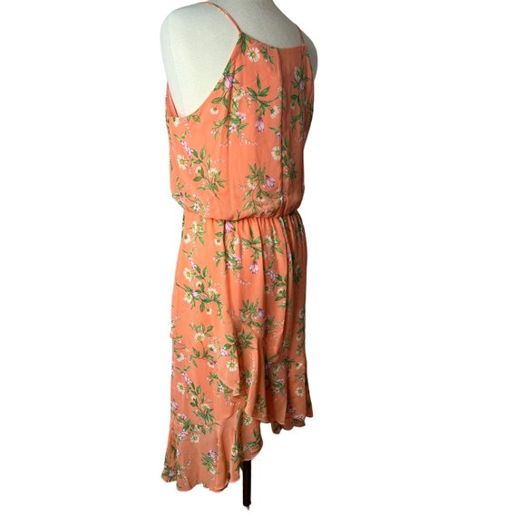 Stella & Julie Dress Orange Floral size 12 asymmetric hem lined sleeveless - Picture 4 of 12